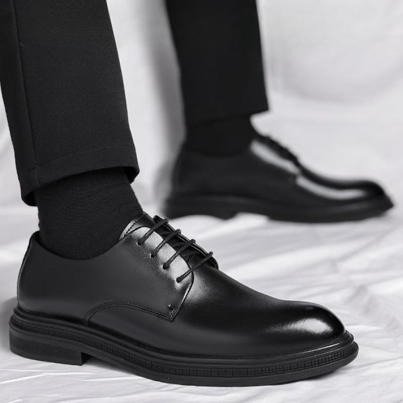 Black Round Toe Lace Up Men's Formal Shoes Spring Autumn Legitimate Leather Official 2025 Style Gentleman Trend Social Shoe Male