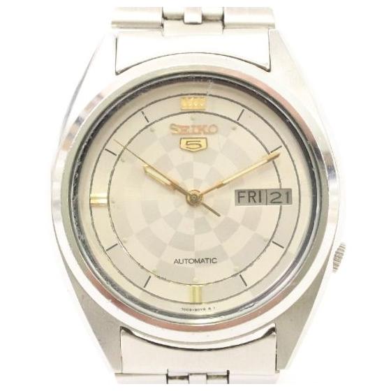 SEIKO 5 7009-3180 Automatic Day Date Men s Watch Silver Color Working Item