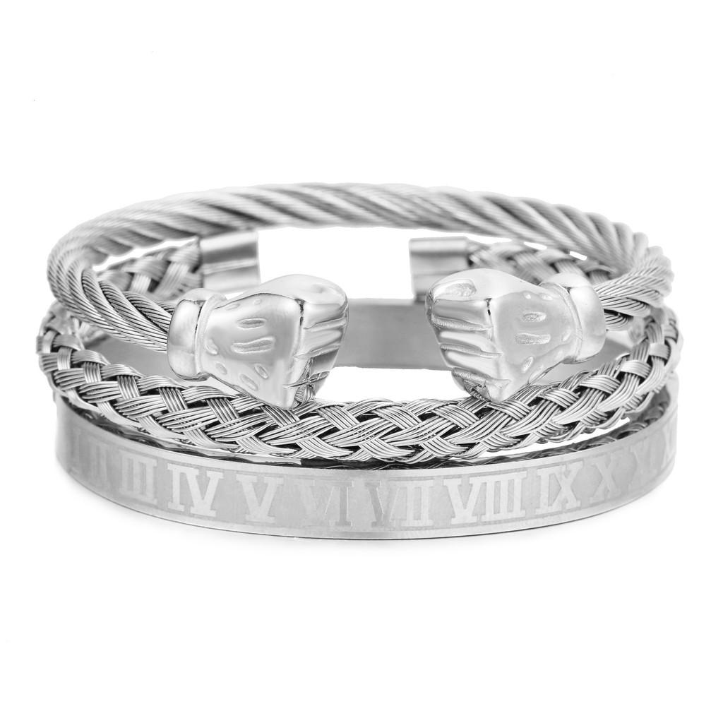 Geometric Stainless Steel Men Women Bracelets With Roman Letter Bead Design For Travel Gift