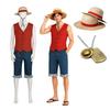 Cosplay kostým Monkey D. Luffy pro muže Dospělý anime oblečení Halloweenská párty Červená vesta Šortky Slaměný klobouk Sada lan