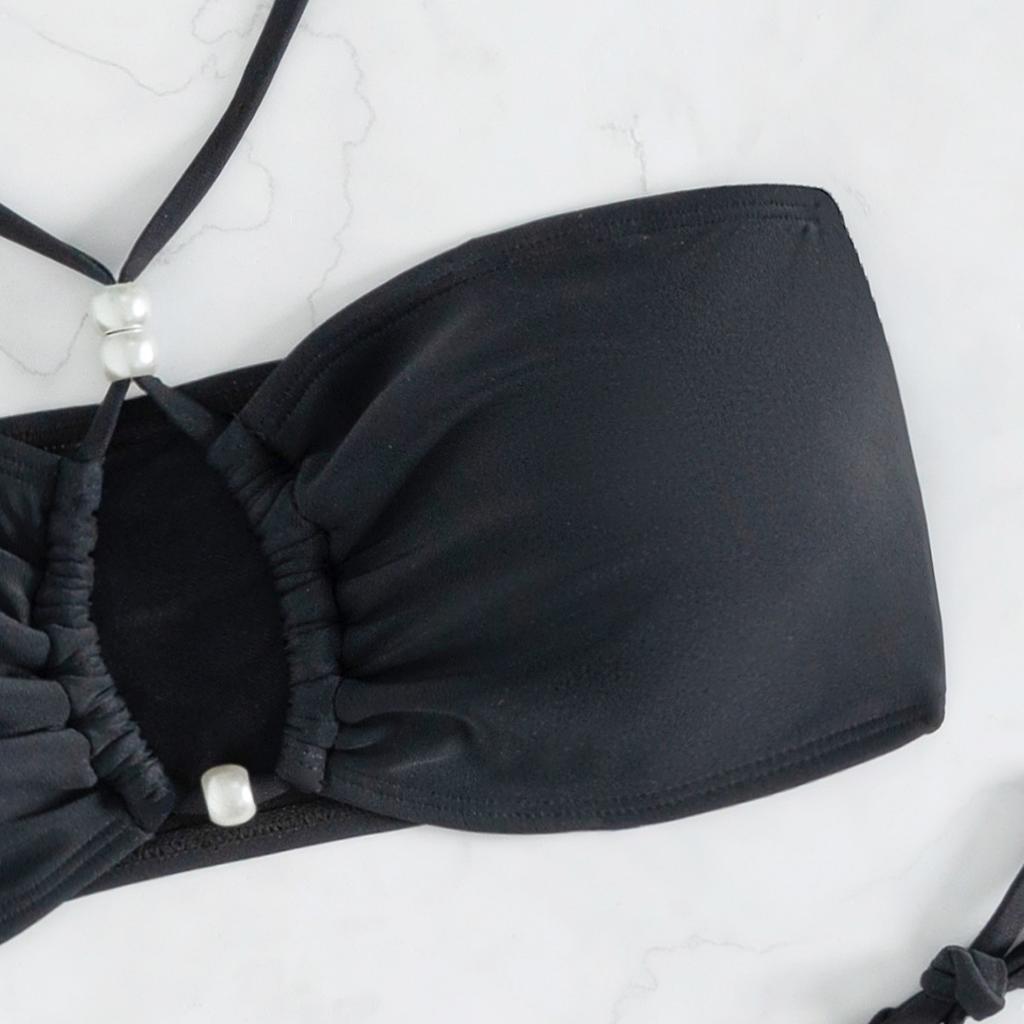 Halter Tie Pearl Decor Sexy Two Piece Bikini Set Elegant Women Swimwear