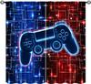 Cool Game Curtains For Boys Bedroom, Green Blue Flame Video Game Graffiti Game Controller Outer Space Stars Print Window Drapes