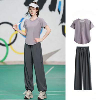 Profesyonel Hızlı Kuruyan Spor Seti Yazlık Nefes Alabilen Koşu Yoga Bol Fitness Kısa Kollu Antrenman Kıyafeti