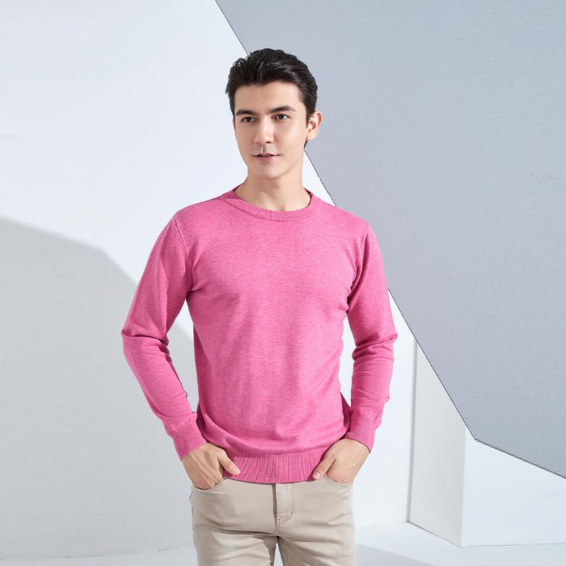 Autumn and Winter Men's Round Neck Loose Thickened Pullover Knit Sweater Solid Color Long-sleeved Short Section of Business Bottoming Warm Sweater