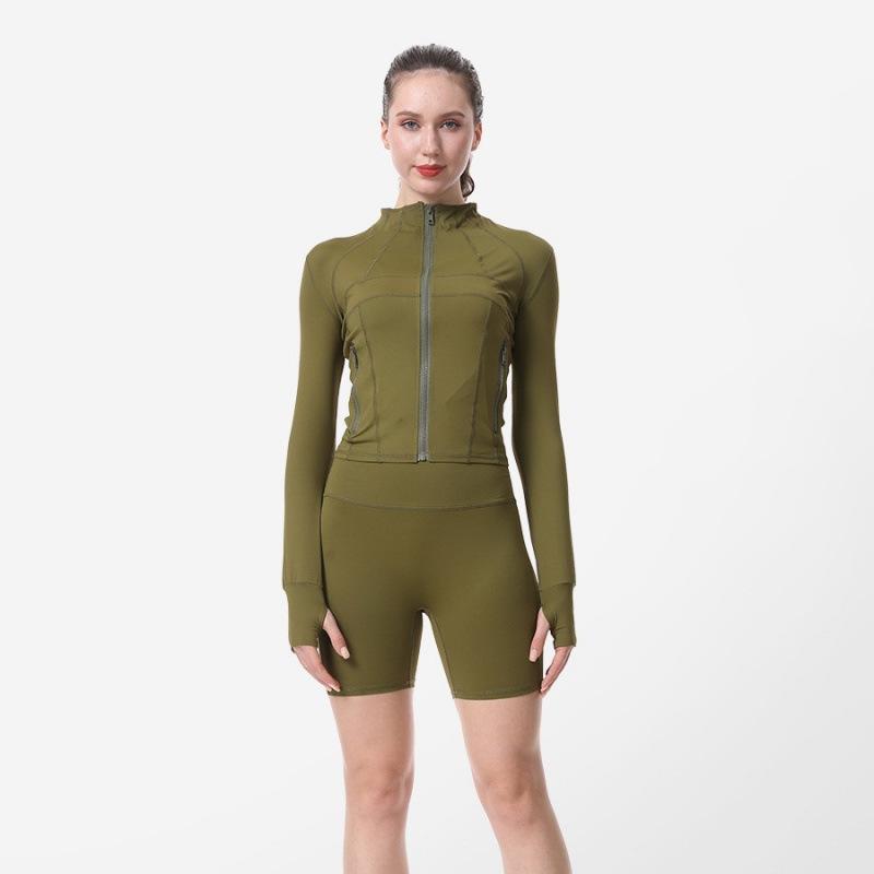 Women's High-Waist Yoga Set: Stand-Up Collar, Tummy Control, Zip, Long-Sleeve for Running & Fitness