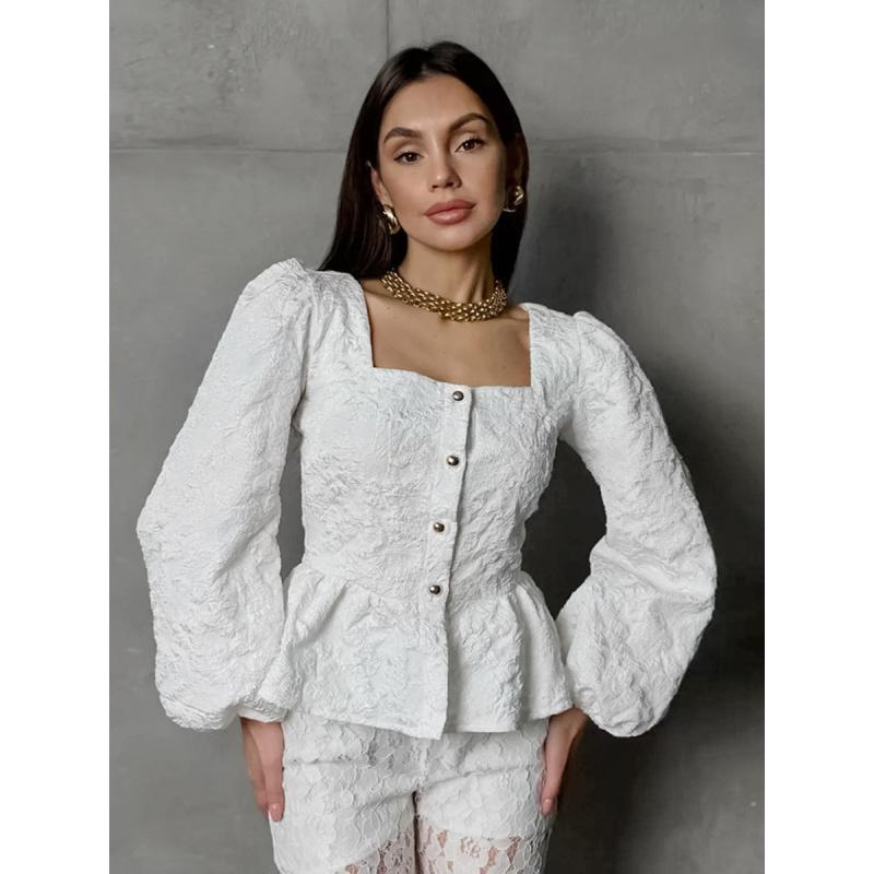 Fashion Women Shirt New Ladies Square-Neck Puff-Sleeve Women Blouse, Spring Girls Clothing