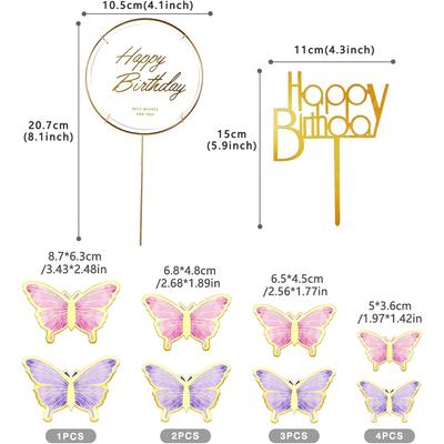 22Pcs Butterfly Cake Decorations With Happy Birthday Acrylic Cake Toppers for Baby Shower Wedding Birthday Party Decorations