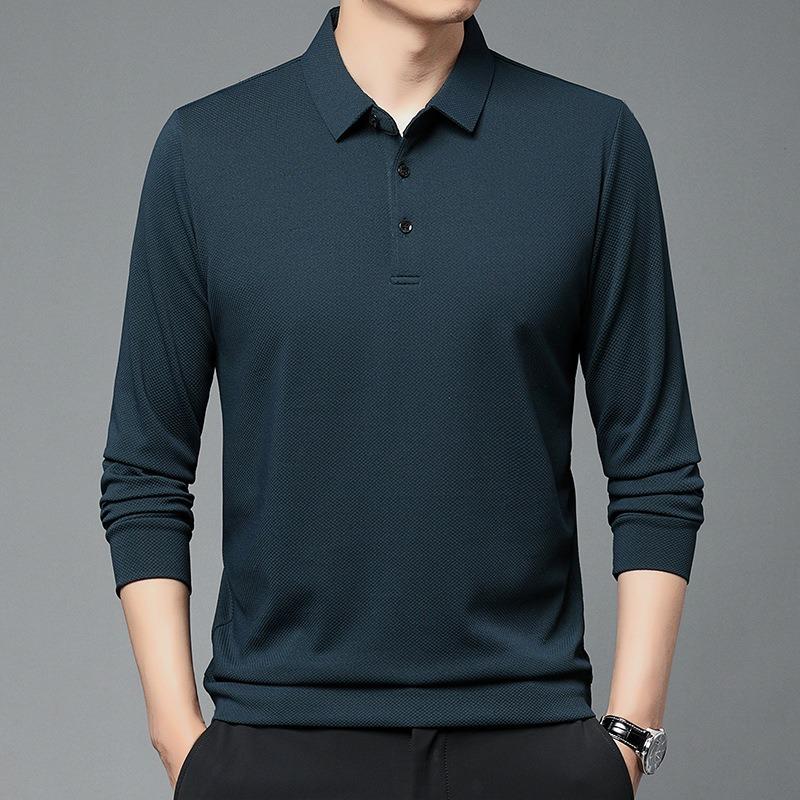 Men S Long Sleeve Polo Shirt Solid Color Casual Basic Style