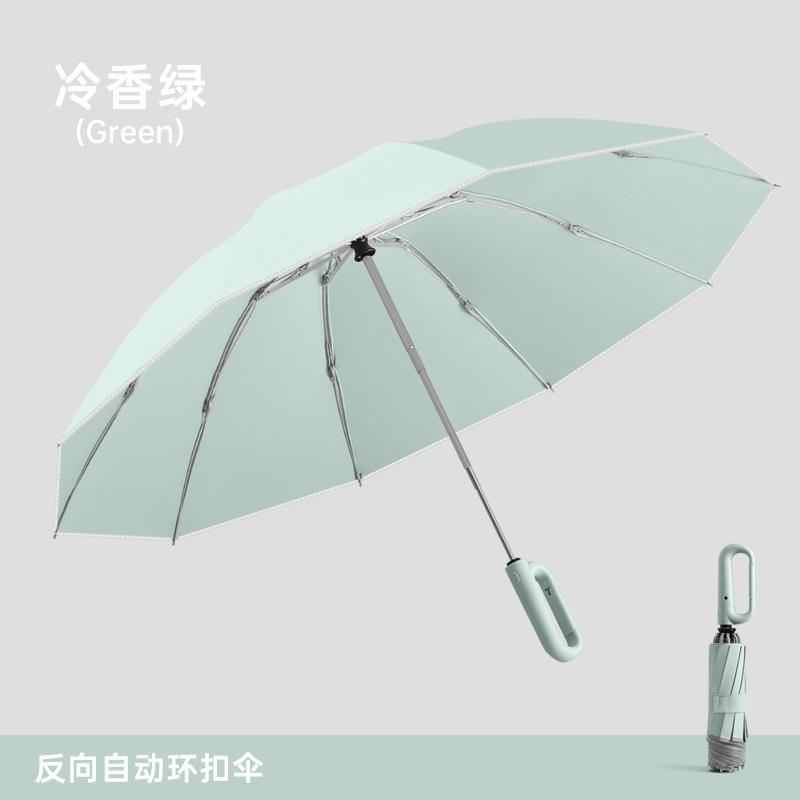 New 10-bone reverse umbrella automatic umbrella ring buckle handle three-fold men's umbrella