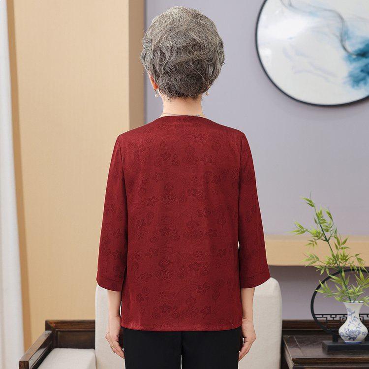 Stylish Ice Silk Short-Sleeve T-Shirt for Middle-aged and Elderly Women