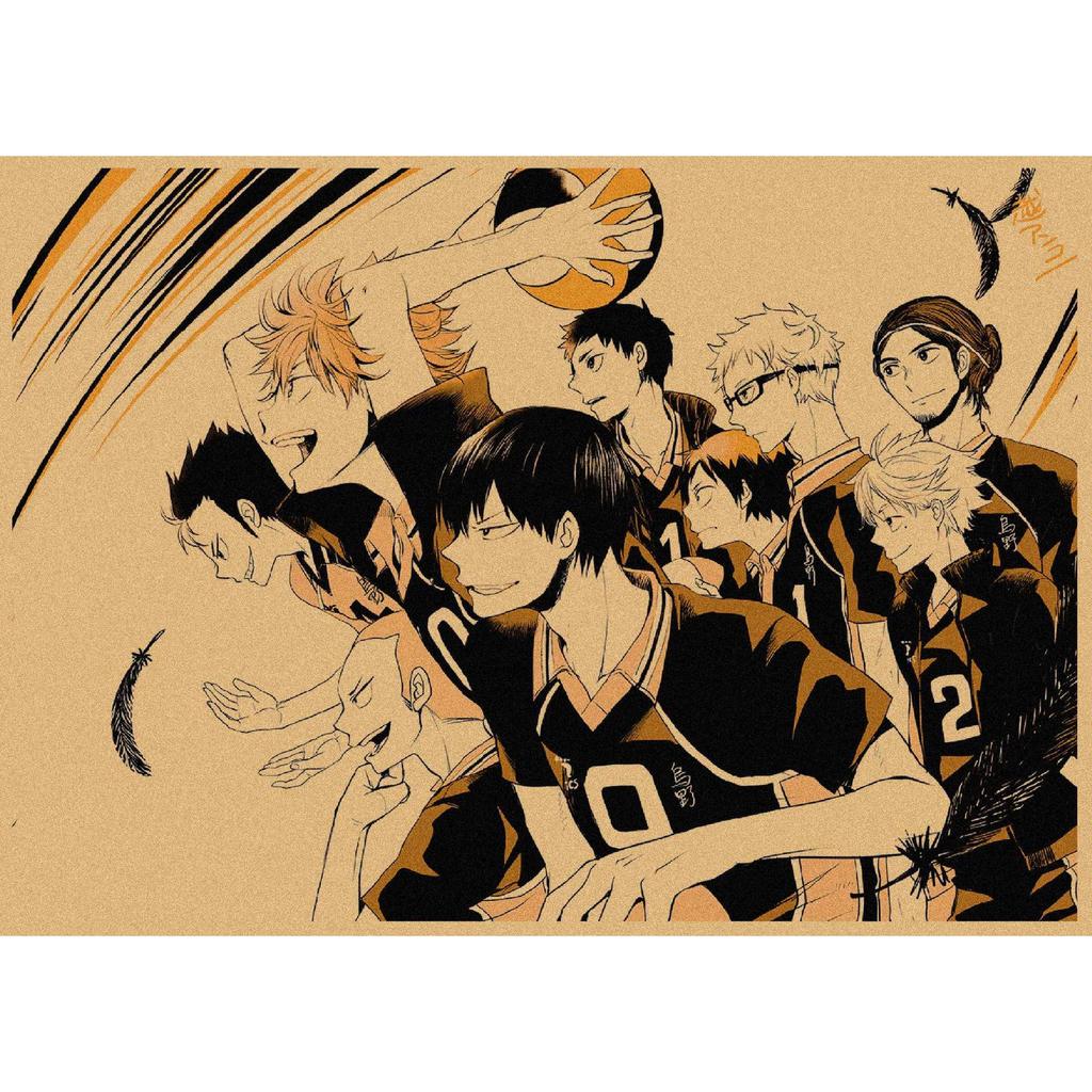 Haikyuu!! Retro Kraft Poster: Hinata Shoyo & Kageyama Tobio Decorative Wall Art