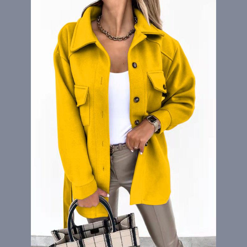 Autumn and Winter Lapel Single Breasted Thickened Solid Color Shirt Women's Woolen Loose Jacket Wool Women's Woolen Jacket
