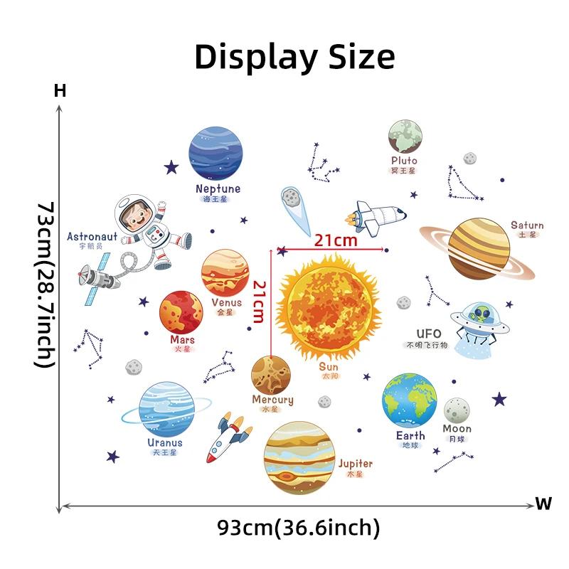 Cartoon Solar System Cosmic Planet Sun Earth Moon Wall Stickers for Kids Room Bedroom Reading Room Wall Decals School Nursery