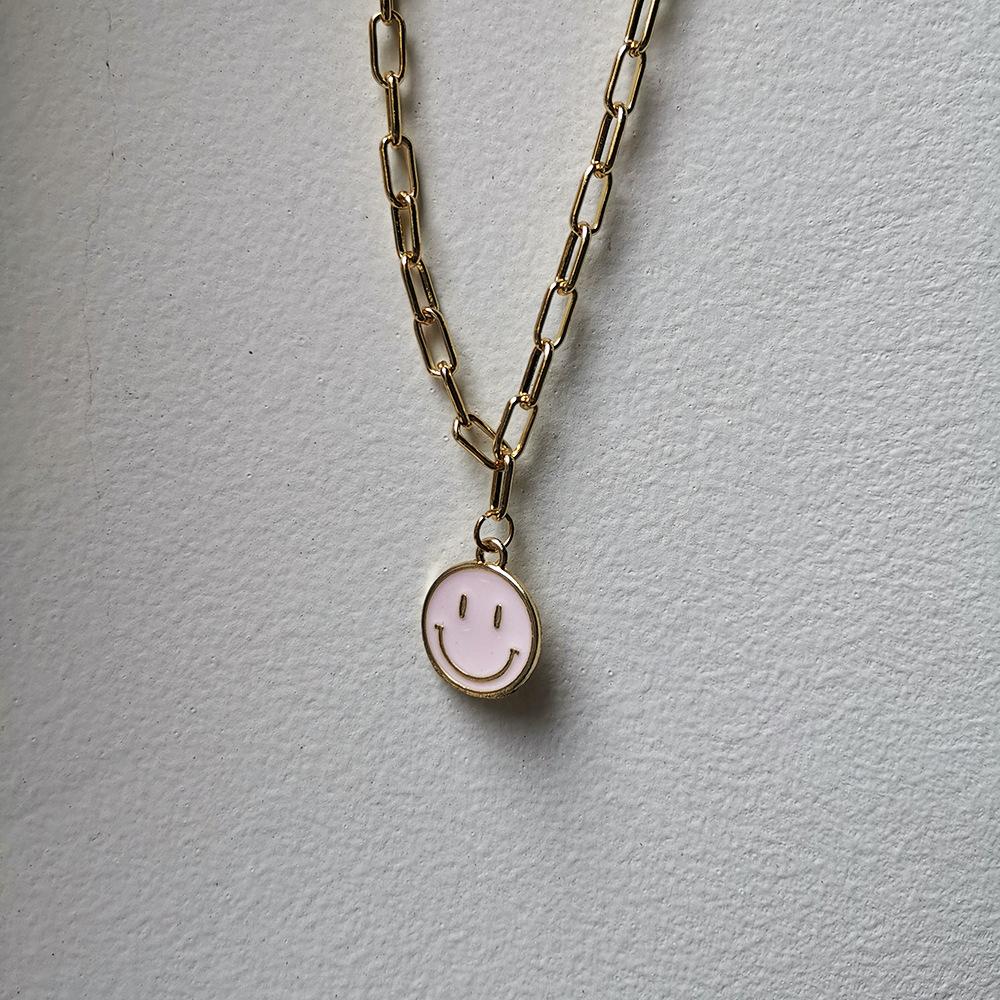 

Alloy Unique Smiley Face Pendant Necklace In Vibrant Colors For Chic Everyday Wear Large Pink