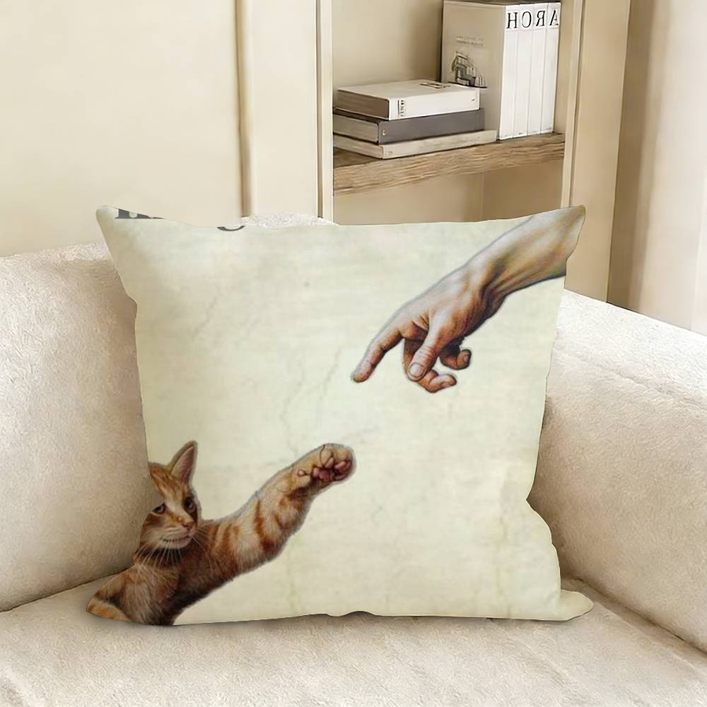 Funny Artistic Cat Painting Pillow Cover Sofa Cushion Cover Home Room Decoration Children Gift