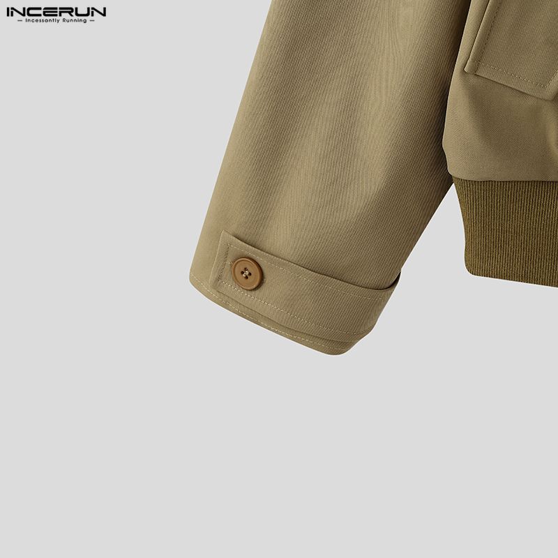 INCERUN Autumn Men Stand Neck Long Sleeve Casual Buttons Jackets Coats