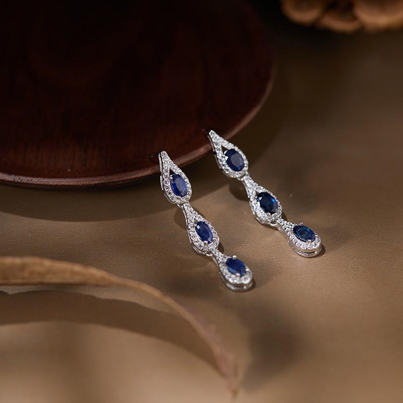 French Vintage Sapphire Y Necklace Water Drop Gradient Choker Banquet Women