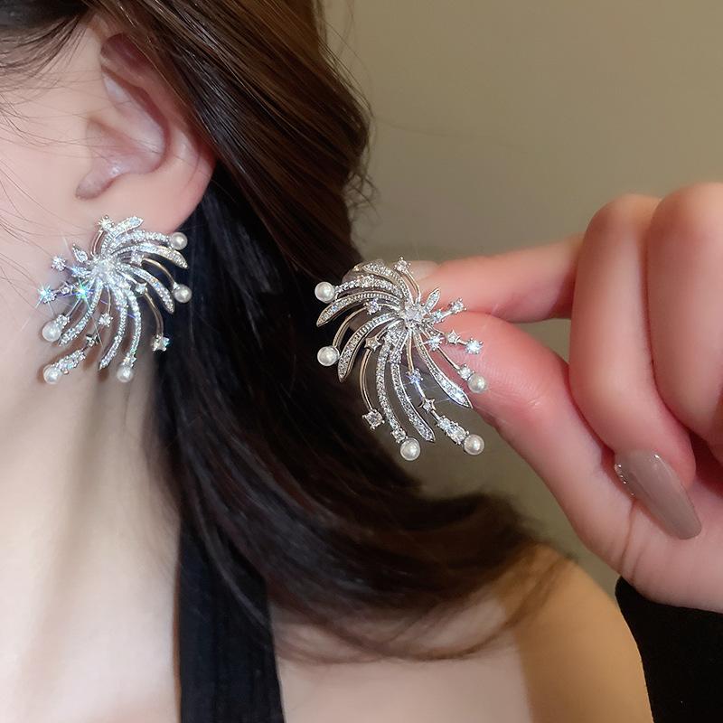 Zircon Metal Fireworks Earrings Korean Niche Cold Wind Earrings Temperament Versatile Earrings