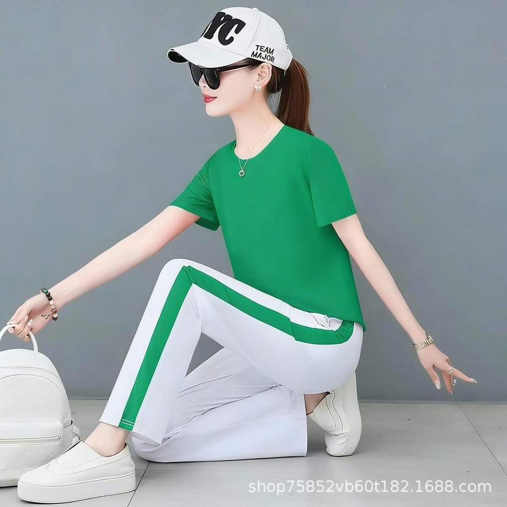 Summer fashion loose women's short-sleeved performance clothes casual sports running suit women's thin sports two-piece set trendy