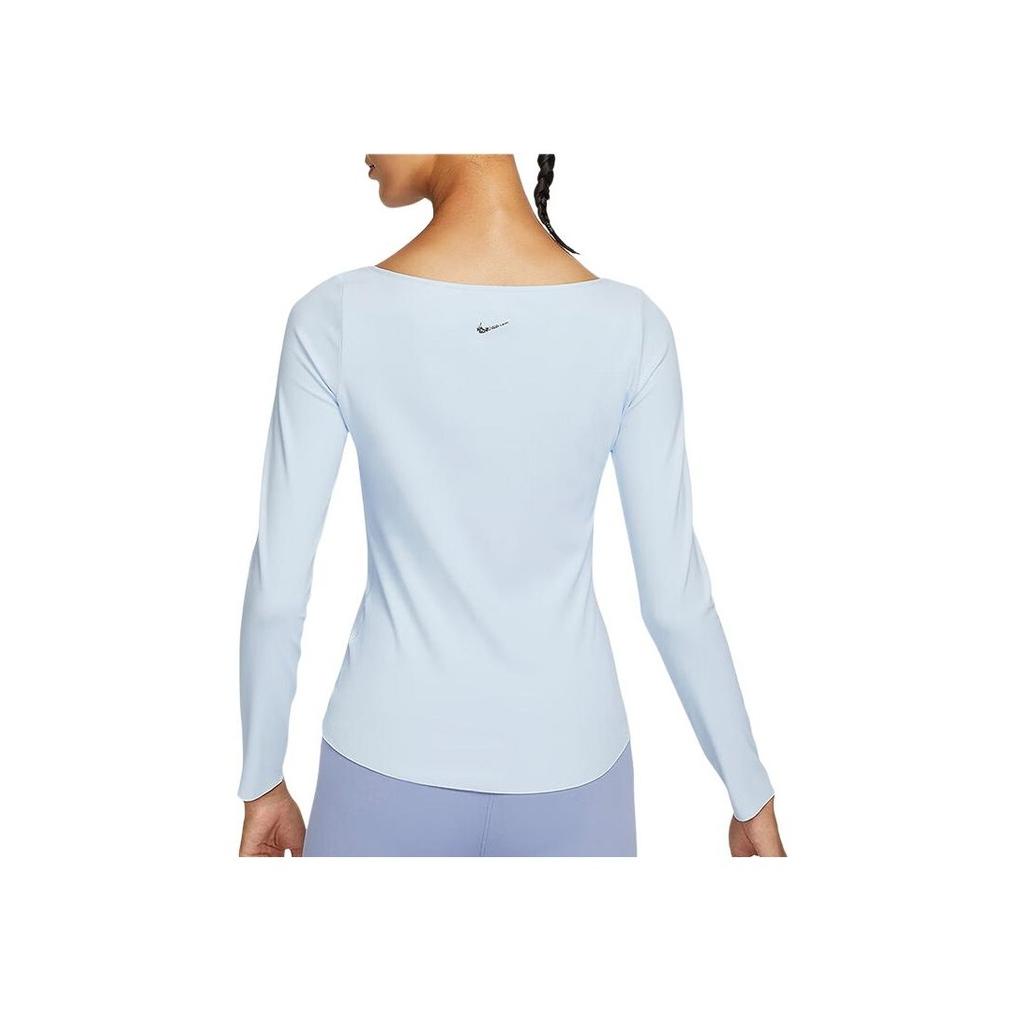 Nike Dri-Fit Yoga Solid Color Round Neck Quick-Dry Long Sleeve T-Shirt Women Tops Purple Blue DQ6035-423