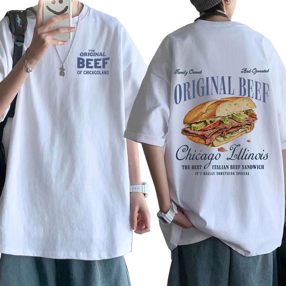 Restaurant Sandwich The Bear TV Show T-shirts The Original Beef of Chicagoland T-shirt Men Women Cotton Short Sleeve T Shirts