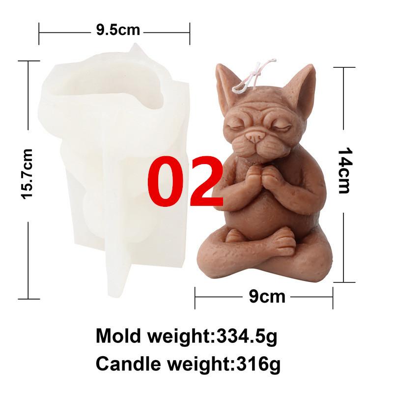 Yoga Animal Silicone Mold 3D Pug Prayer Meditating Rabbit Mould Praying Turtle DIY Mold Scented Candle Pet Plaster Resin Mold