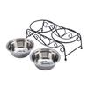 Stainless Steel Double Dog Cat Food Water Bowls Feeder Dishes Shelf Stand
