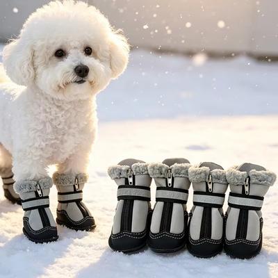 4Pcs Set Anti-Slip Dog Snow Boots Reflective Straps Winter Dog Shoes  Winter Outdoor Walking