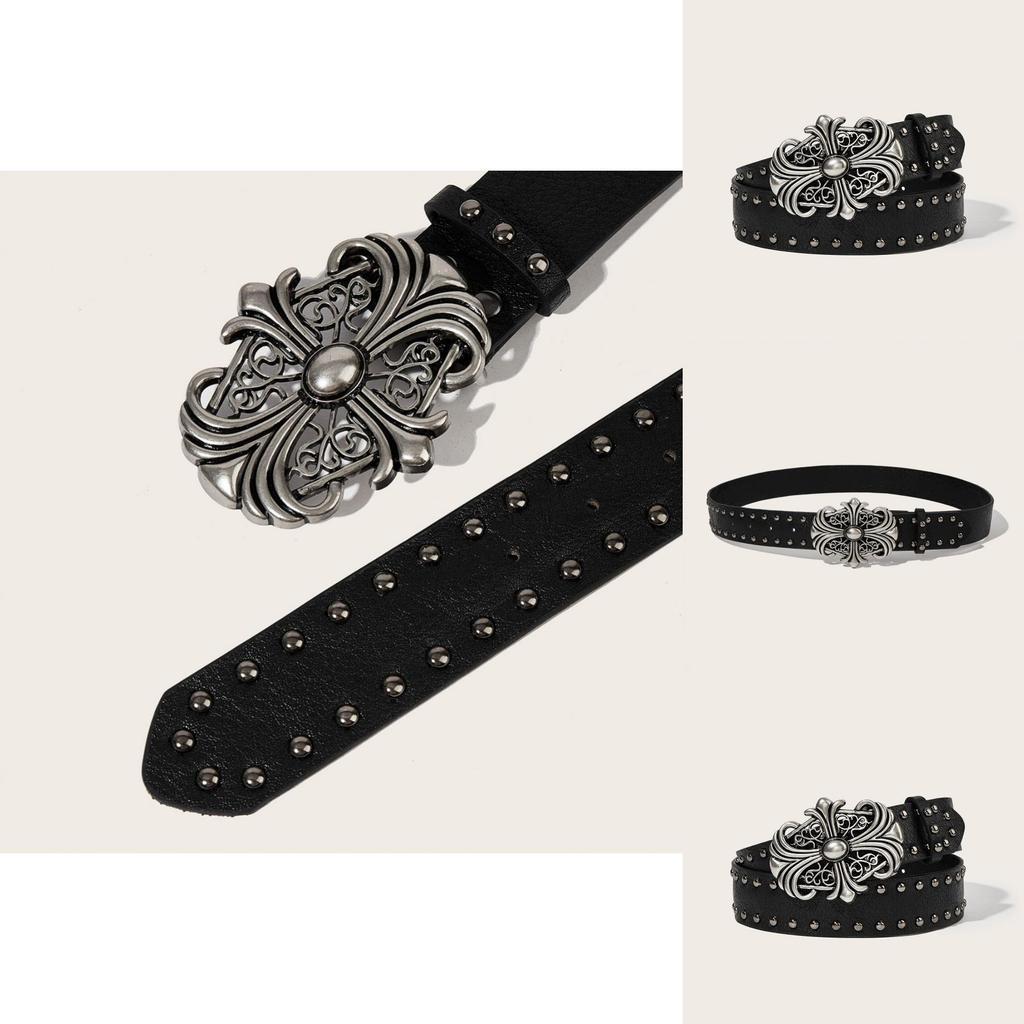 Punk Leather Belt For Men With Rivet Studs And Buckle Casual Waist Accessory For Hip Hop Style