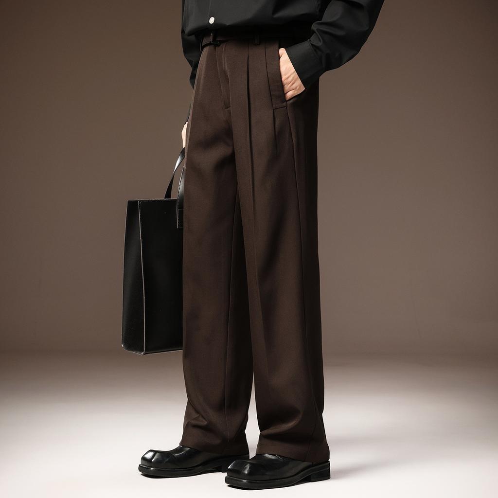 High-end Old Money Wind Pleated Design Vertical Straight Trousers Men's Autumn New Non-ironing High-waisted Casual Suit Pants