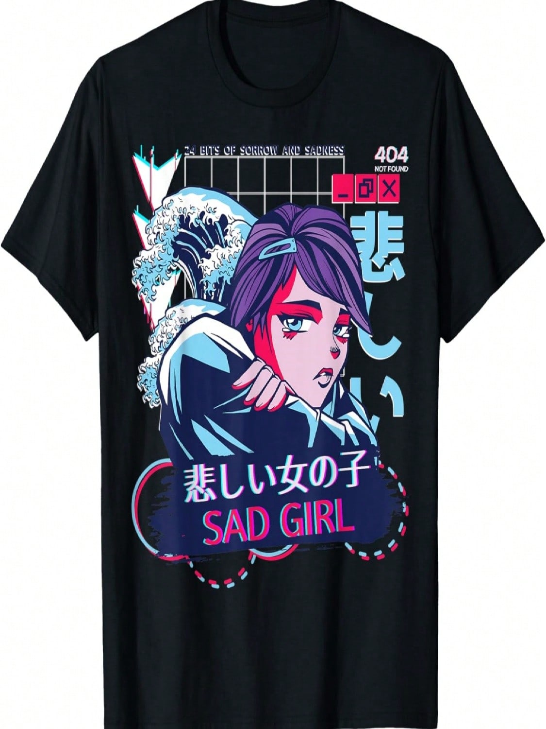 Sad Anime Girl Glitch Sorrow EGirl Japanese Vaporwave T-Shirt S
