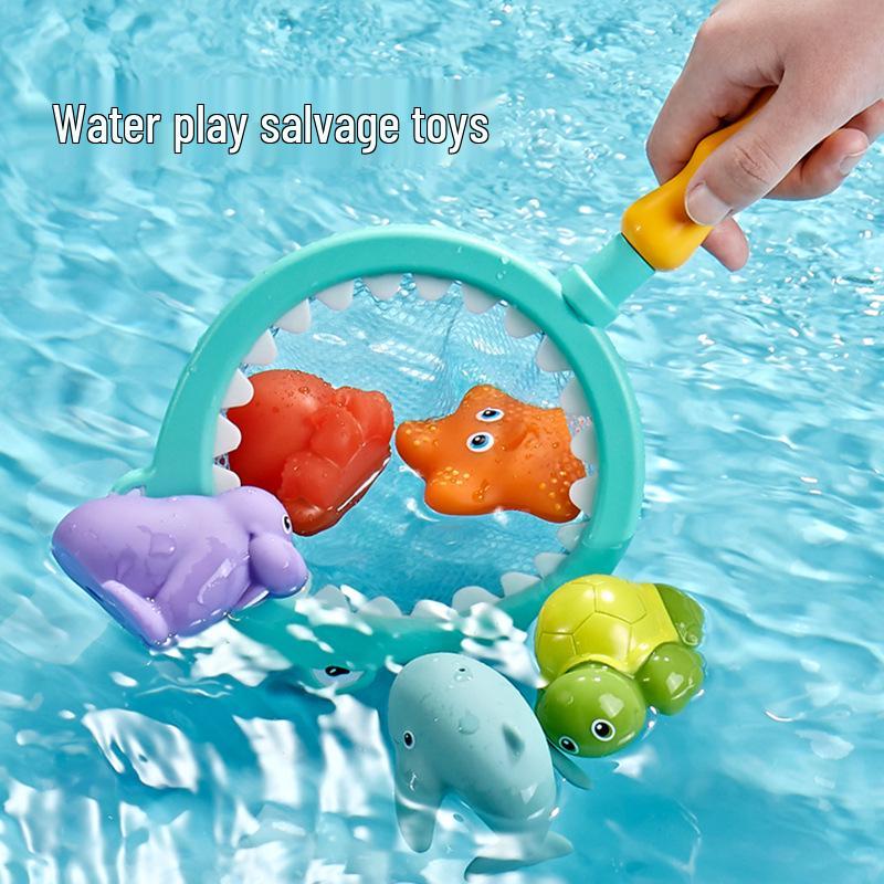 Cross-Border Baby Bath Toys Set: Turtle, Shark, and Animal Squeeze Toys with Water-Squirting and Floating Features.