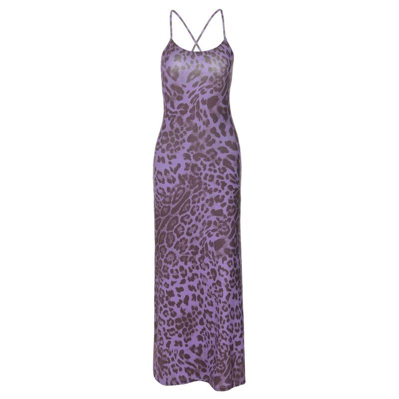 2024 Classy Sexy Purple Leopard Print Suspender Dress for Women Retro American Street Dress Trendy