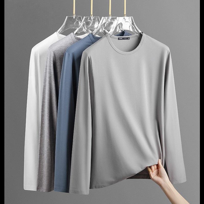 Men's Long Sleeve T-shirt New Spring Autumn Crew Neck Solid Color Casual Slim Fit Basic Tops