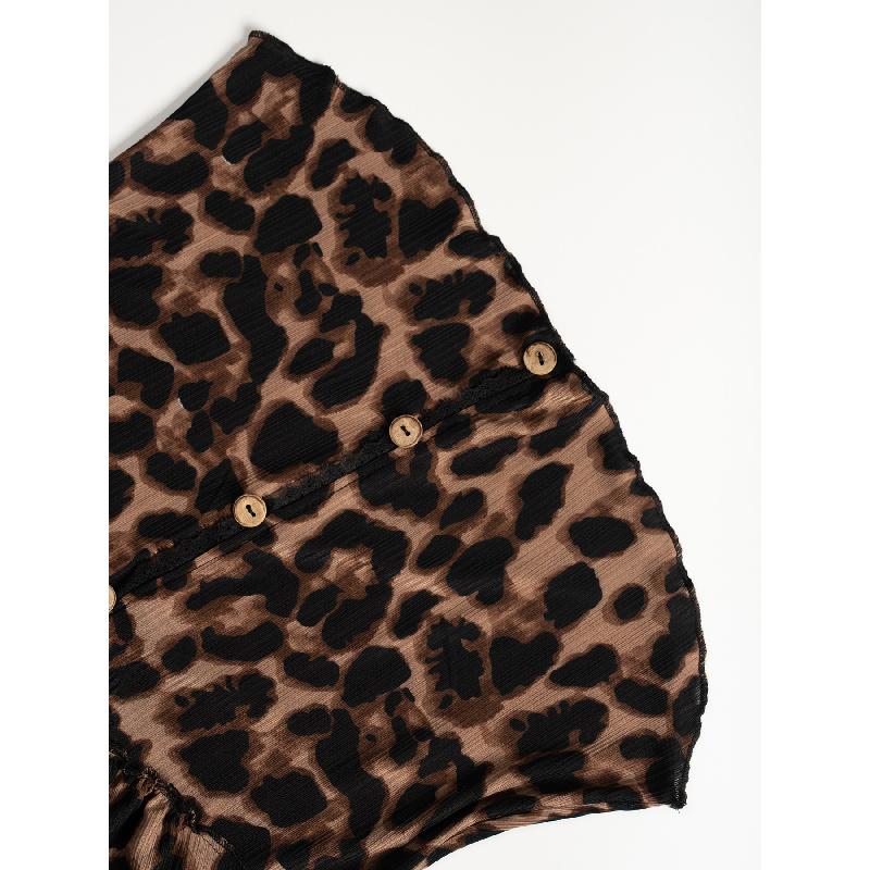 2026 New Women's Leopard Print V-Neck Cardigan Slim Fit Knit Sweater with Button Design and Long Sleeves