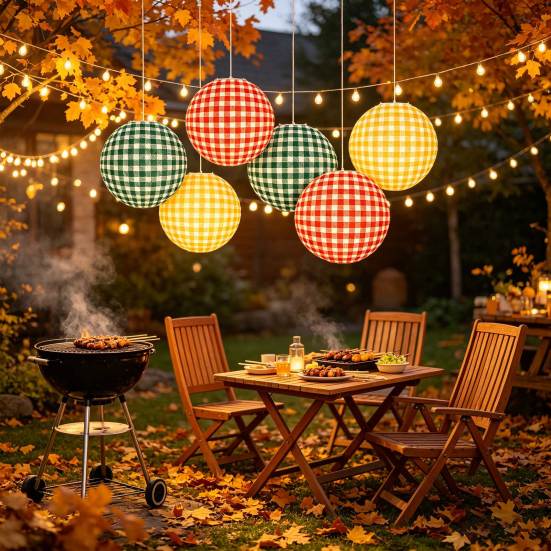 Rot Grün Gelb karierte Papierlaterne Karomuster Kariert Hängende Große Runde Laterne für Geburtstag Junggesellinnenabschied Outdoor Camping Dekoration