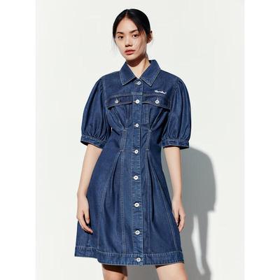 PEACEBIRD Women's Retro Denim A-Line Shirt Dress