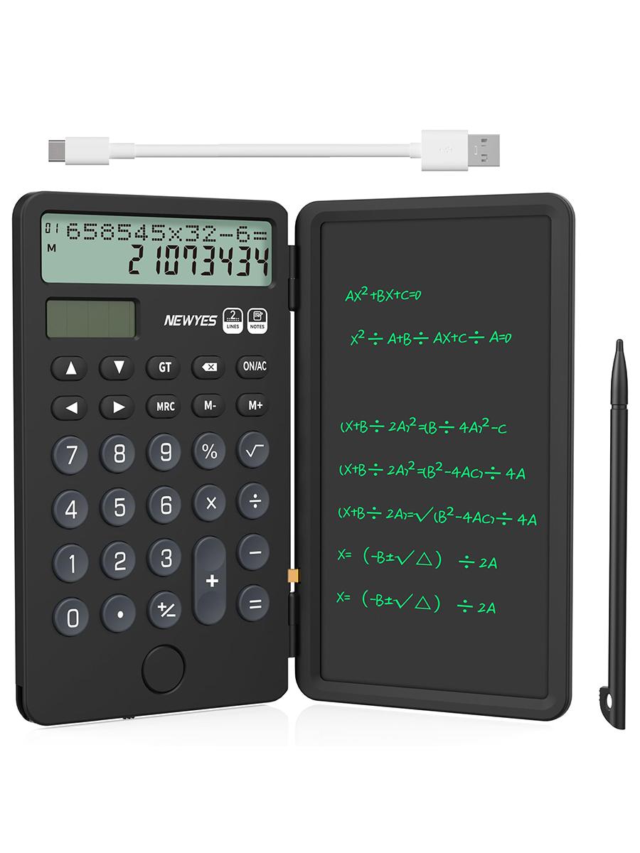 

Notepad 2-Line 12-Digits Large Display Rechargeable Solar Power Desk Calculator for Office School Black with Portable Calculator Tool