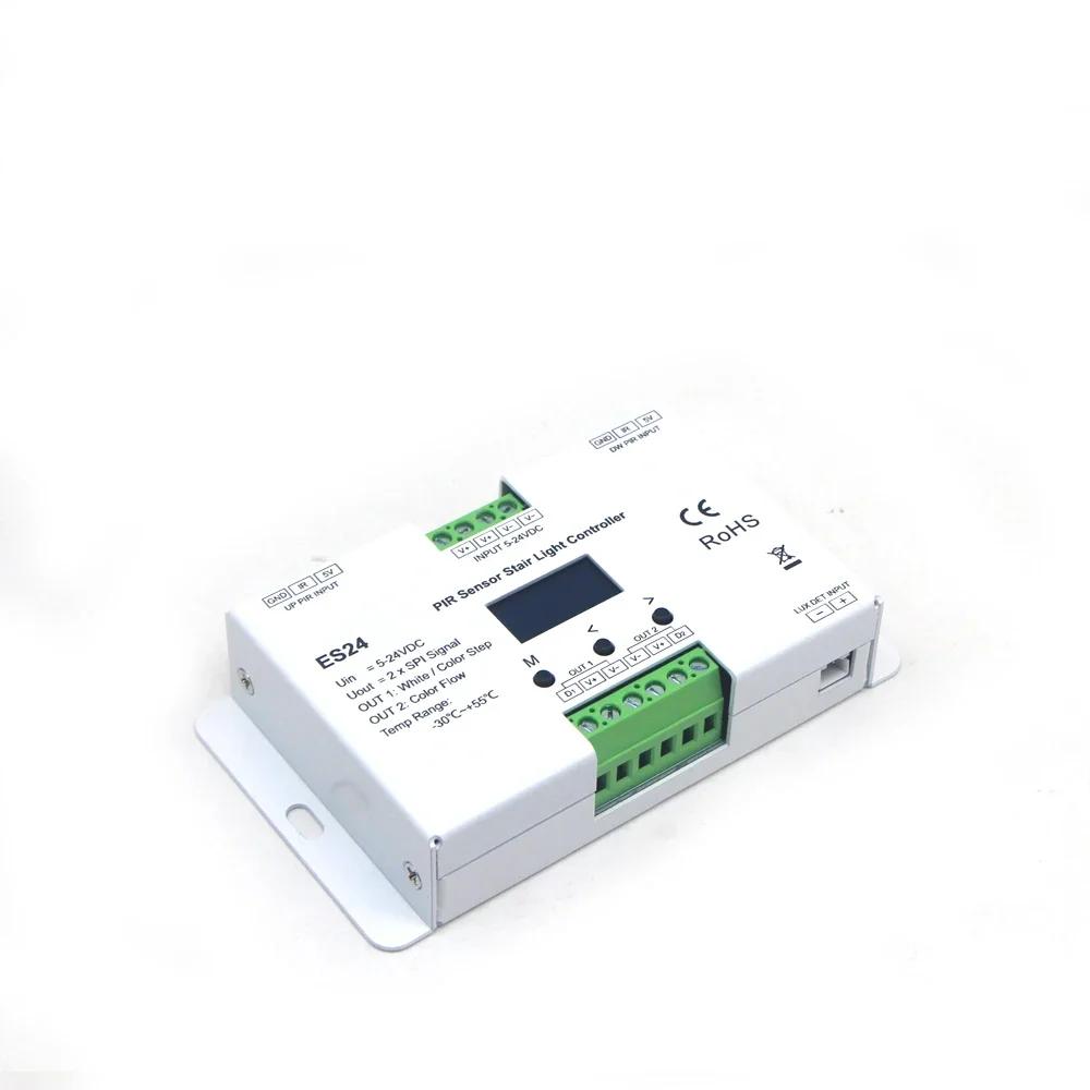 PIR Sensor Stair Controller ES24 24CH Single Color RGB Pixel SPI LED Strip Dimmer Indoor Stairway Light Led Controller DC 5V-24V