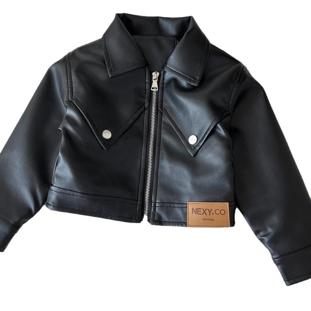 Two-piece Set for Girls Handsome Lapel Solid Leather Top + Solid Leather Pleated Skirt Kids Clothes Girls Toddler Girl Clothes