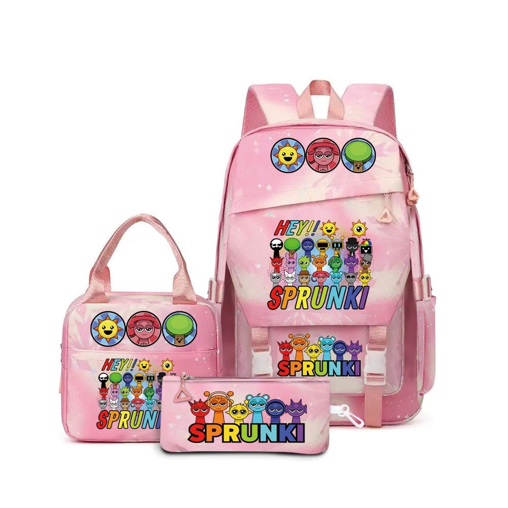 Rhythm Box Sprunki Cartoon Backpack Campus Male and Female Versatile Student Large Capacity School Bag Three-piece Set L
