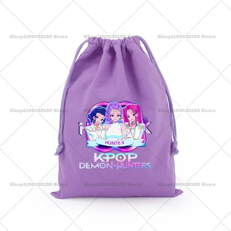 

Kpop Demon Hunters Drawstring Present Bag Cosmetic Bag MIRA RUMI ZOEY Storage Organize Bag Fabric Draw Pocket ToiletryBag Gift 25x32cm