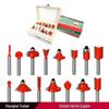 15-Piece 1/4" Shank Router Bit Set with Wood Box - Red Woodworking Engraver & Electric Router/Trimmer Tool Bits