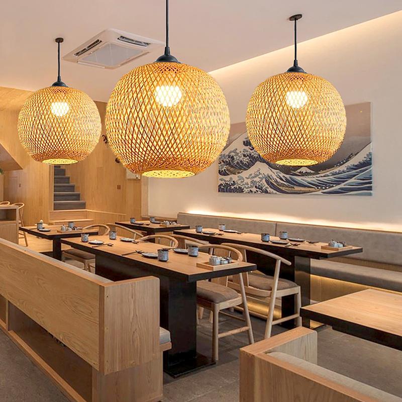1Pc Home Decorative DIY Chandelier Pendant Ceiling Light Cover Retro Lampshade Bamboo Woven Hanging