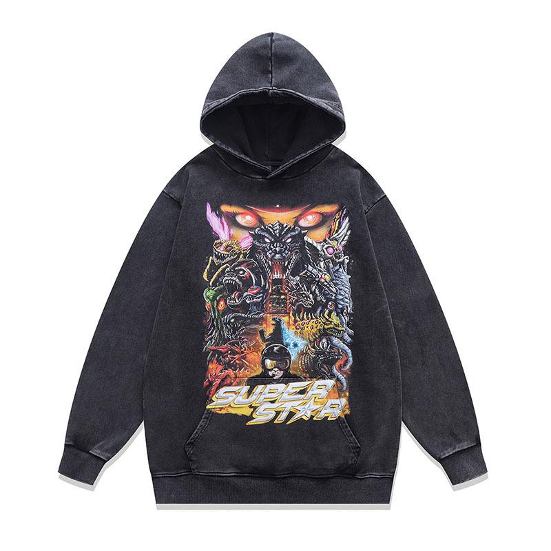 American Street Trendy Brand Y2K Cartoon Print Hoodie Men'S And Women'S Oversize Vintage Style Hoodie