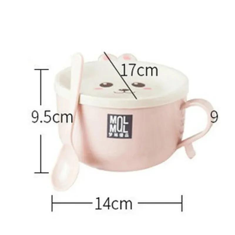 2025 Korean Stainless Steel Double-layer Ramen Noodles Bowl Anti-scalding Instant Noodle Bowl Cute Bunny with Lid And Spoon Tableware