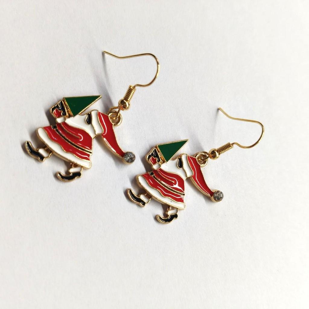 Festive Drip Oil Santa Claus, Christmas Tree & Reindeer Earrings - Cute & Fashionable Ear Jewelry with Hooks