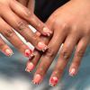 24Pcs Short Square Press On Nails White Rhinestone Flower French Tip Full Cover Reusable Fake Nail Tips