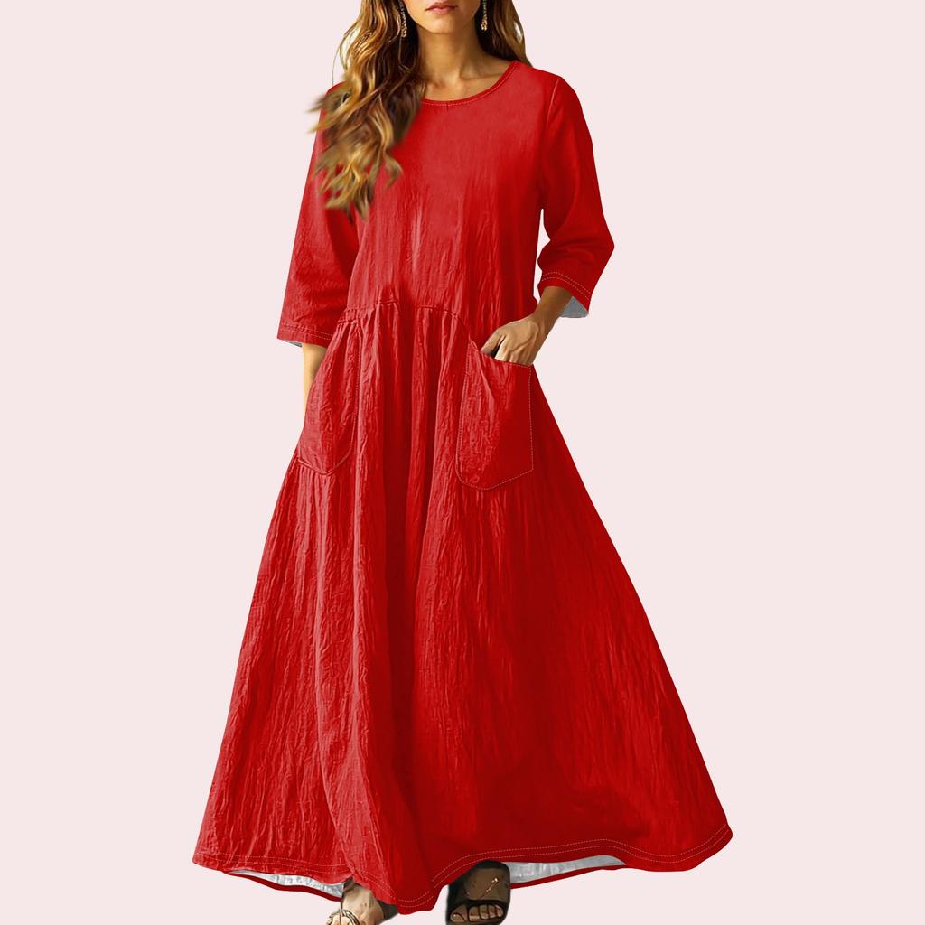 Women's Retro Ethnic Style Ribbon Embroidered Sleeveless Linen V-neck Maxi Dress