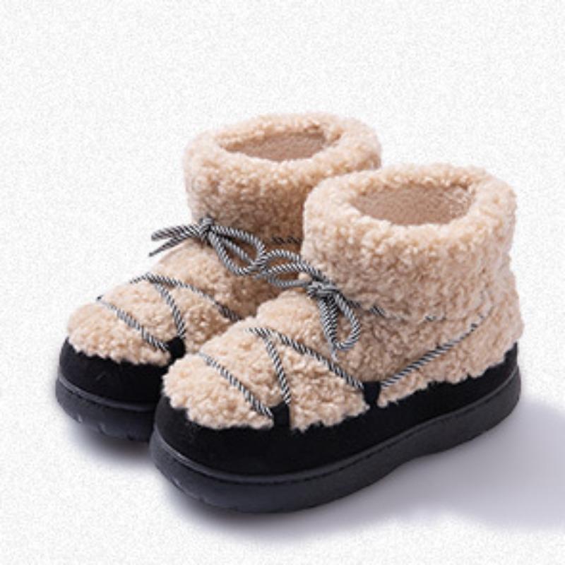 Dicksohlige Damen Pelz Schneestiefel Winter Warm Plüsch Anti-Rutsch Plateau Schnürung Lässige Botas Mujer High Top Damenschuhe